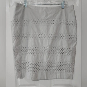 Charter Club Light Gray 100% Cotton Eyelet Pencil Skirt in Size 16